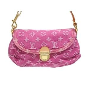 Louis Vuitton Pink Shoulder Pleaty One Monogram Hobo Bag Denim